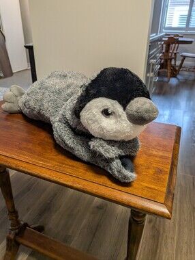 F.A.O. Schwarz. Gray Plush Penguin - Soft Cuddly Cozy   Plush  Pillow Size.
